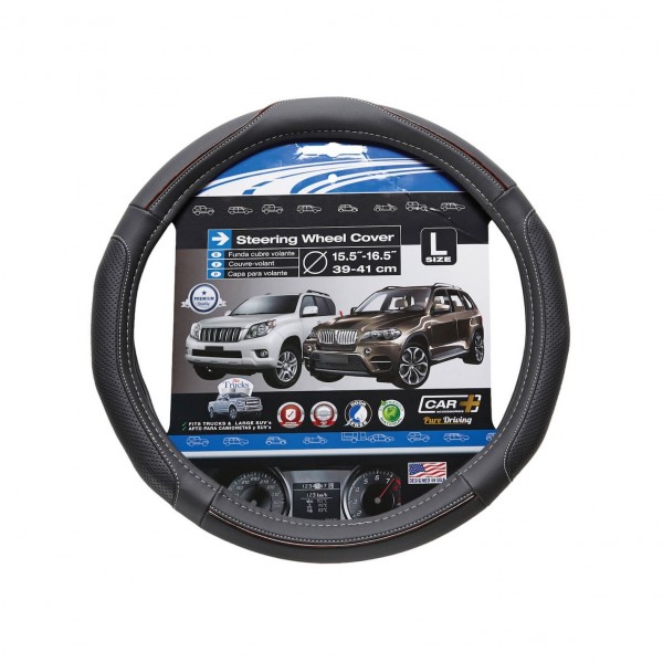 Funda de Volante Transpirable tipo Polipiel, con efecto Piel en Color Gris, Universal para Volnates 39-41cm diametro
