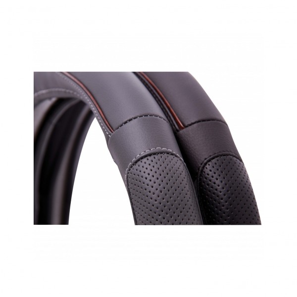 Funda de Volante Transpirable tipo Polipiel, con efecto Piel en Color Gris, Universal para Volnates 39-41cm diametro