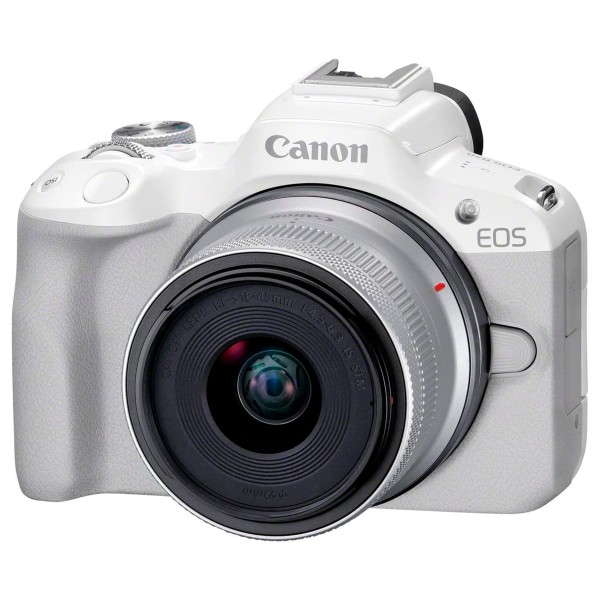 Canon eos r50 white + objetivo canon rf-s 18-45mm is stm / cámara mirrorless
